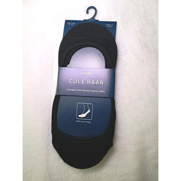 COLE HAAN Women’s Size 6-9.5 Combed Cotton No Show Liner Socks 2-PACK Black NWT - Picture 1 of 6